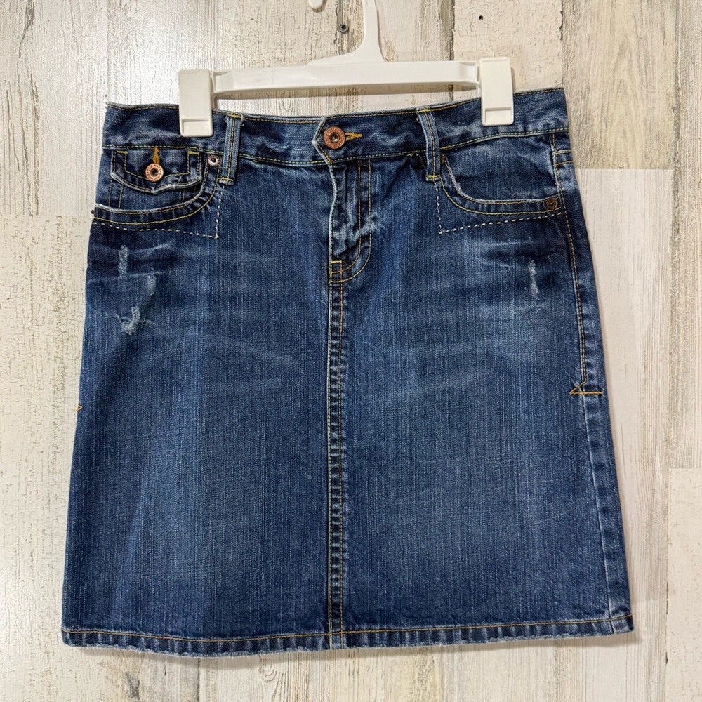 Vintage Old Navy Embroidered Denim Blue Mini Skirt - Picture 1 of 9